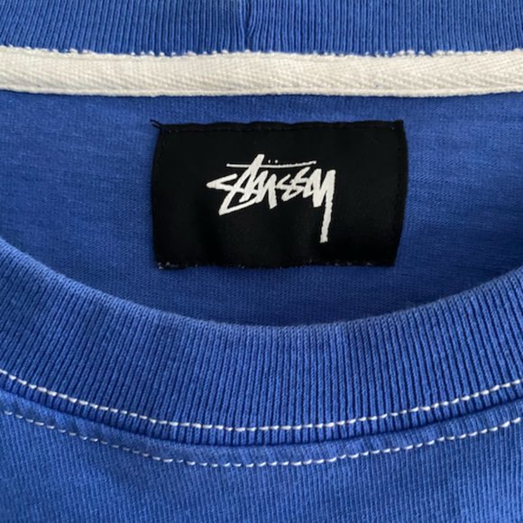 Large Blue Stussy Men's T-Shirt with White Lining - Picture 3 of 4